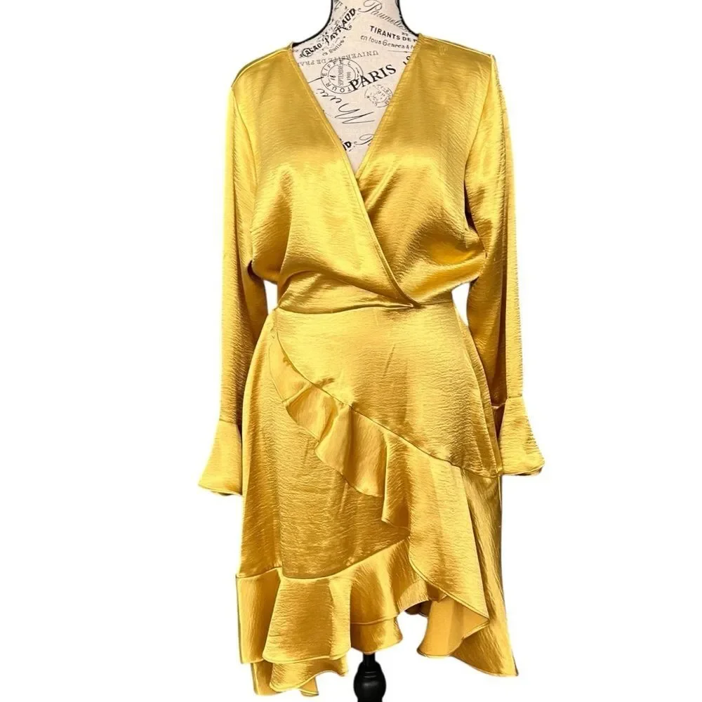 NEW Alexa B Nites Elegant Golden Yellow Wrap Dress in Size 14 - Picture 2 of 13